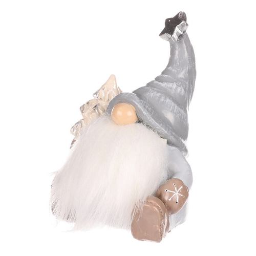 Skřítek sedící - figurka z polyresinu, šedá čepice