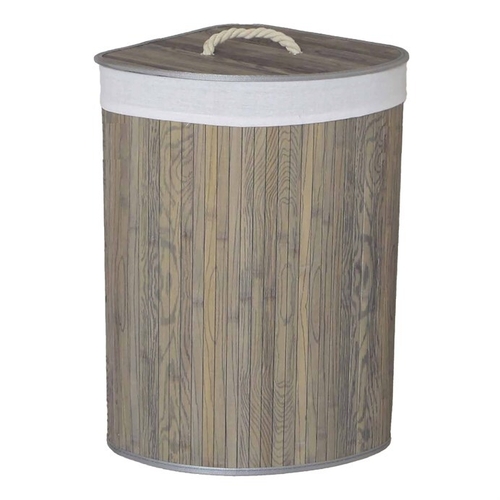 Koš prádelní - bambusový, rohový s víkem, tmavě šedý