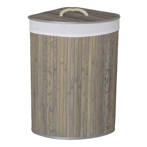 Koš prádelní - bambusový, rohový s víkem, tmavě šedý