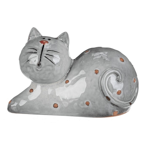 Kočka - keramická figurka, ležící, vel. XL, šedá