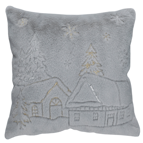 Polštář s výplní - umělá kožešina, vánoční, šedý, 100% polyester, 45 x 45 cm