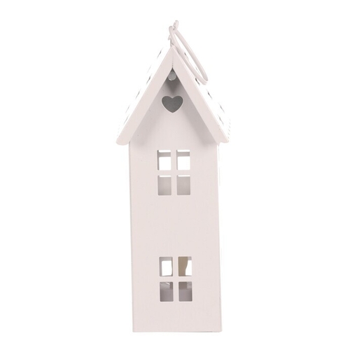Lucerna mini - kovová, LED svíčka, patrový domek, bílá