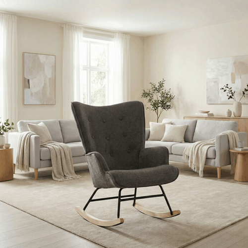 Houpací křeslo, šedá, látka, AK-373 GREY2