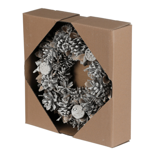 Věnec vánoční - pr. 30 cm, šišky, větvičky a rolničky, bílý