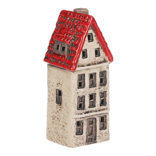 Domeček keramický - patrový, LED osvětl, vel. L, béžový-červený