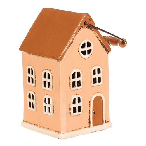 Domeček keramický - patrový, na čajovou svíčku, žlutý