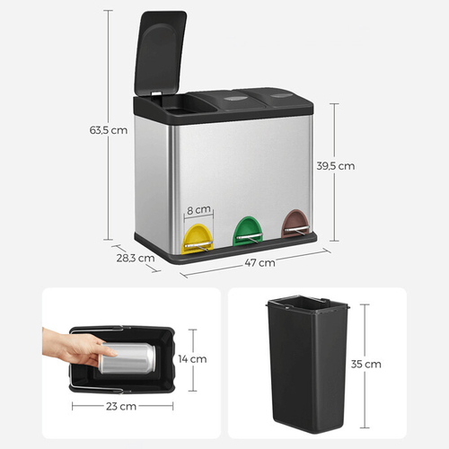 Koš na odpadky, plast, stříbrná, AUK-E1124 CR