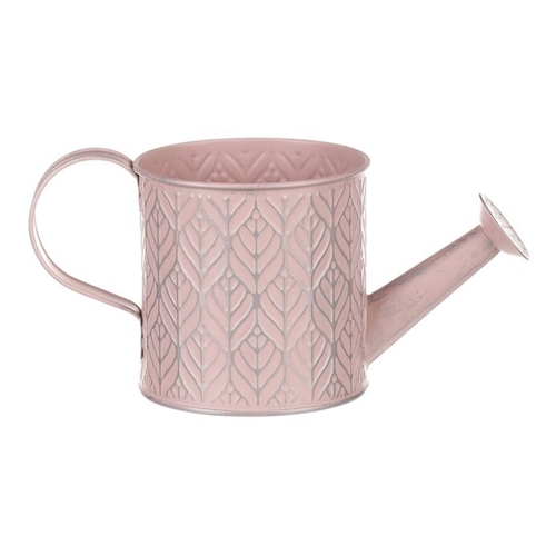 Obal kovový - tvar konve, stříbrný vzor, barva růžová