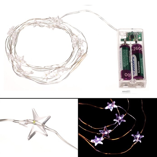 Řetěz s LED světýlky - časovač, hvězdičky, studená bílá barva, 2 m/20 LED