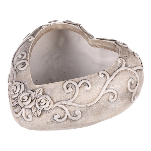 Obal květinový pietní - srdce s růžemi, polyresin, šedý