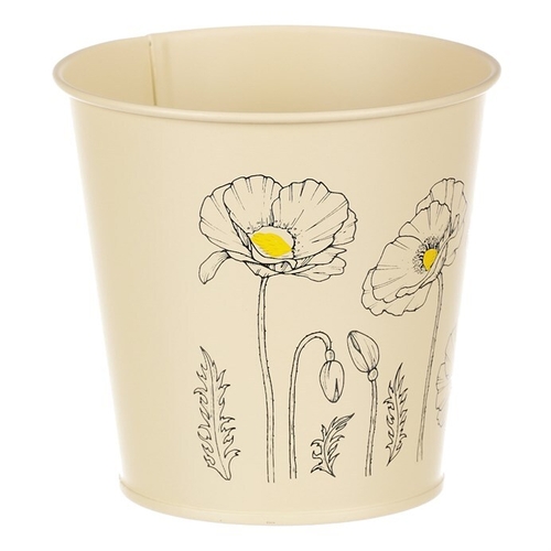 Obal kovový - kulatý s kvetoucím mákem, barva žlutá