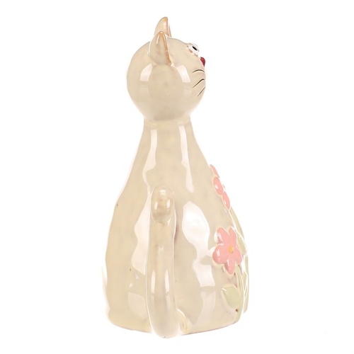 Kočka - keramická figurka, dekor květin, vel. M, žluto-zelená