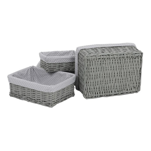 Koš regálový - proutěný, šedý s látkou, cena za sadu 5 ks
