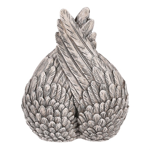 Křídla zkřížená s andělem - polyresin, šedá