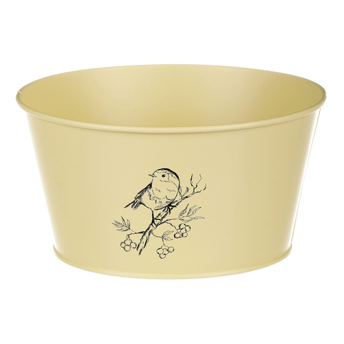 Obal kovový - nízký, motiv ptáčka, barva žlutá