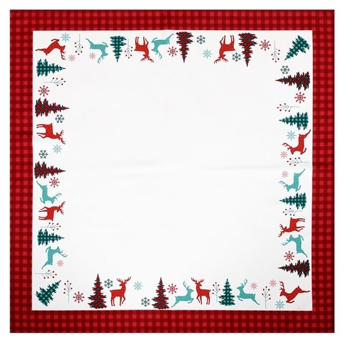 Ubrus bílý - vánoční, červené okraje, 100% polyester, 80 x 80 cm