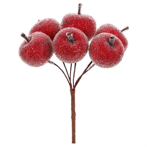 Jablíčka mini - umělý trs, ojíněný, barva červená