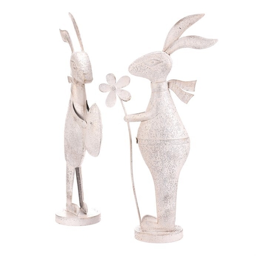 Zajíc kovový - s patinou, bílý, vel. S, mix 2, cena za 1 ks