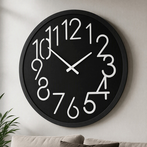 Hodiny nástěnné - pr. 60 cm, MDF, černé