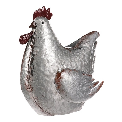 Slepice - kovová dekorace, barva stříbrná