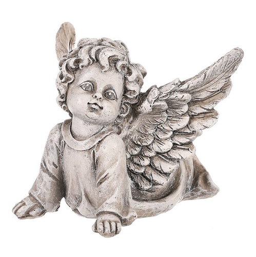 Anděl s křídly hledící do nebes - polyresin, šedý