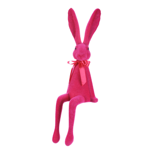 Zajíc s mašlí - sedící figurka, semiš, barva růžová