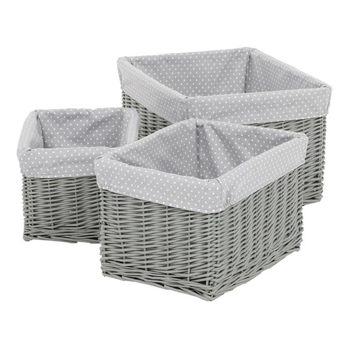 Koš regálový - proutěný, šedý s látkou, cena za sadu 3 ks