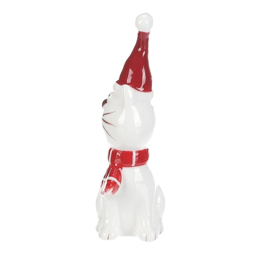 Kočka se šálou - keramická figurka, vel. S, červeno-bílý