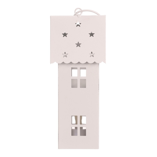 Lucerna mini - kovová, LED svíčka, patrový domek, bílá