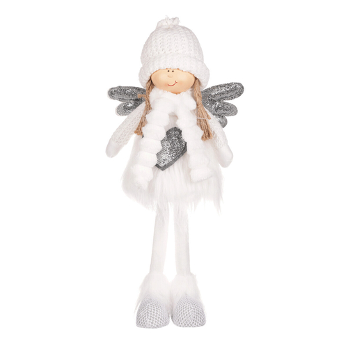 Anděl se srdcem - látková figurka, bílá barva