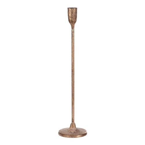 Svícen kovový, úzký na podstavci - vysoký 39 cm, zlatý