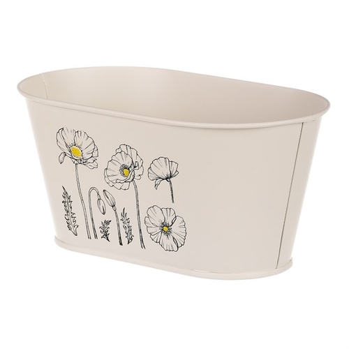 Truhlík kovový - motiv kvetoucího máku, krémový