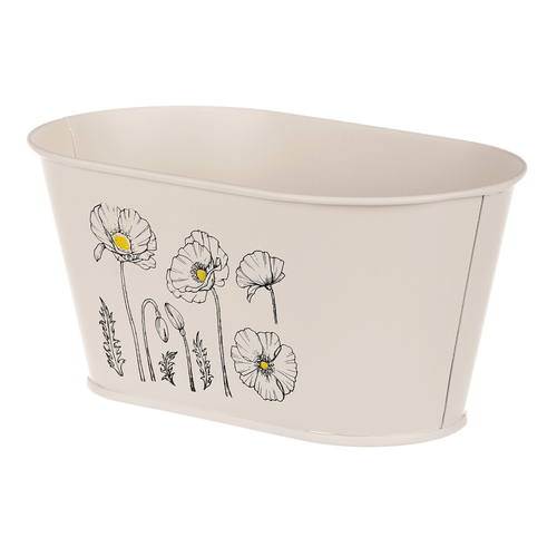 Truhlík kovový - motiv kvetoucího máku, krémový