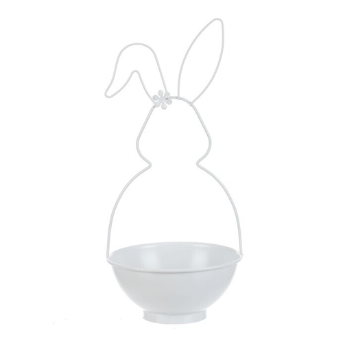 Obal na květiny - kovový, tvar zajíce, bílý, cena za sadu 2 ks