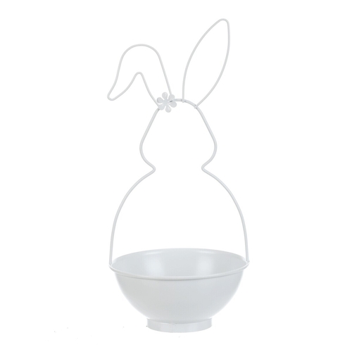 Obal na květiny - kovový, tvar zajíce, bílý, cena za sadu 2 ks