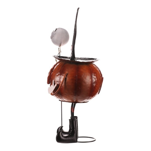 Dýně strašidelná na nohou - kovová dekorace, oranžová