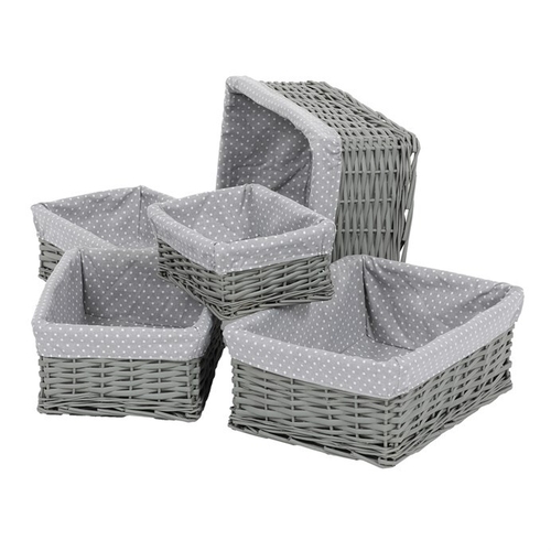 Koš regálový - proutěný, šedý s látkou, cena za sadu 5 ks
