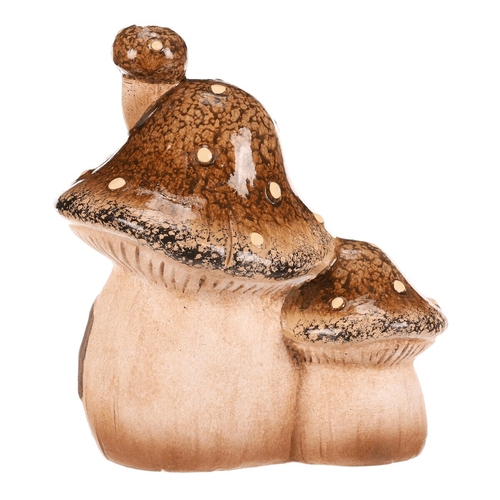 Domeček keramický - houba, dvojice, s LED osvětlením, hnědý