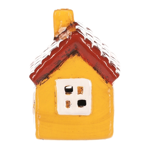 Domeček keramický - LED osvětlení, žlutý s červenou střechou