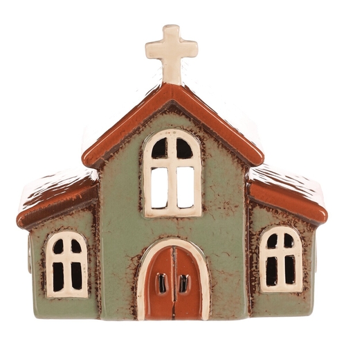 Domeček keramický - kostelík, na čajovou svíčku, zelený