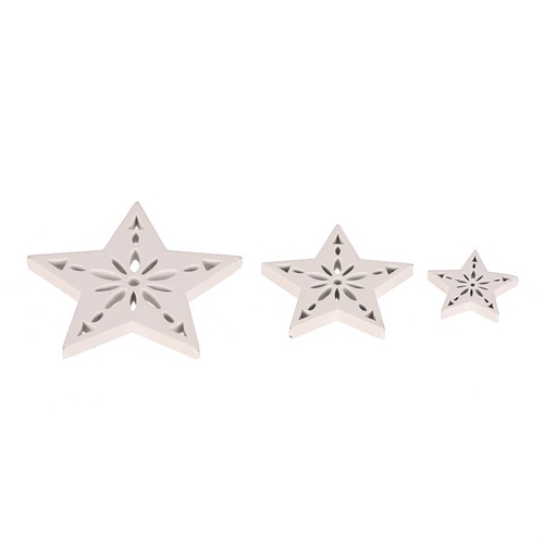 Hvězda - dřevo, mix 3 velikostí, bílá, cena za balení (18 ks)