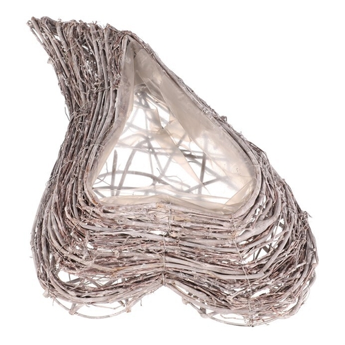 Obal na květiny pietní - proutěný, tvar srdce, šedý