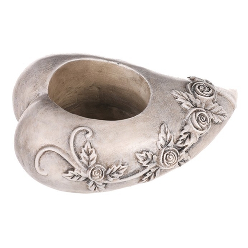 Srdce s růžemi - polyresin, na čaj./LED svíčku, šedé