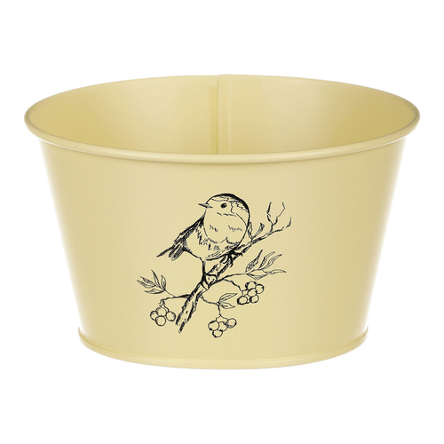 Obal kovový - nízký, motiv ptáčka, barva žlutá