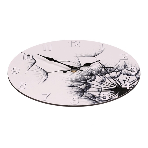 Hodiny nástěnné - pr. 34 cm, MDF, pampeliška, černo-bílé