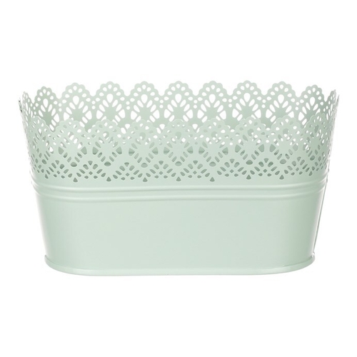 Obal kovový - truhlík, krajkový okraj, barva zelená