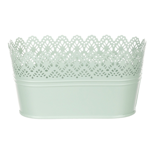 Obal kovový - truhlík, krajkový okraj, barva zelená