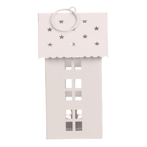 Lucerna mini - kovová, LED svíčka, patrový domek, bílá