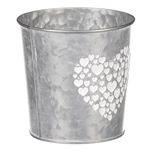 Obal z kovu na květiny, v zinkové barvě se srdcem.