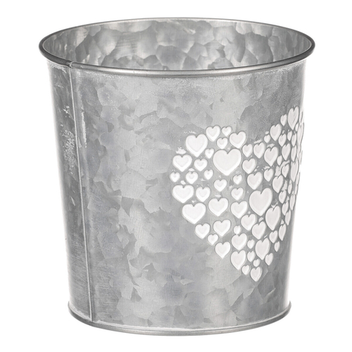 Obal z kovu na květiny, v zinkové barvě se srdcem.